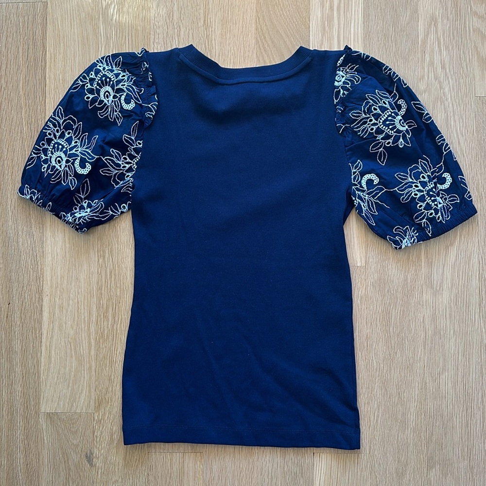 NWT Loft Ribbed Top with Embroidered Sleeves - Picture 5 of 5